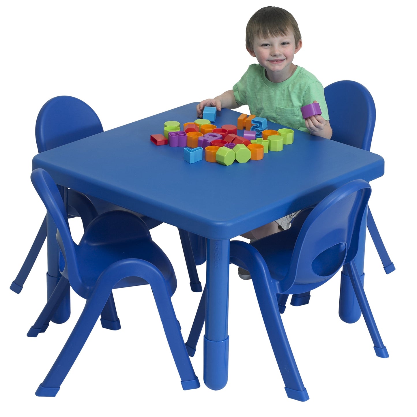 Children's Factory Preschool MyValue Table and Chair Set of 4 (Square) - Blue - SchoolOutlet