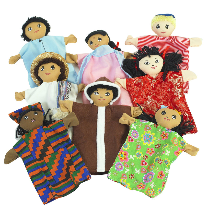 Angeles Multi - Cultural 9" Hand Puppets - Set of 8 - SchoolOutlet