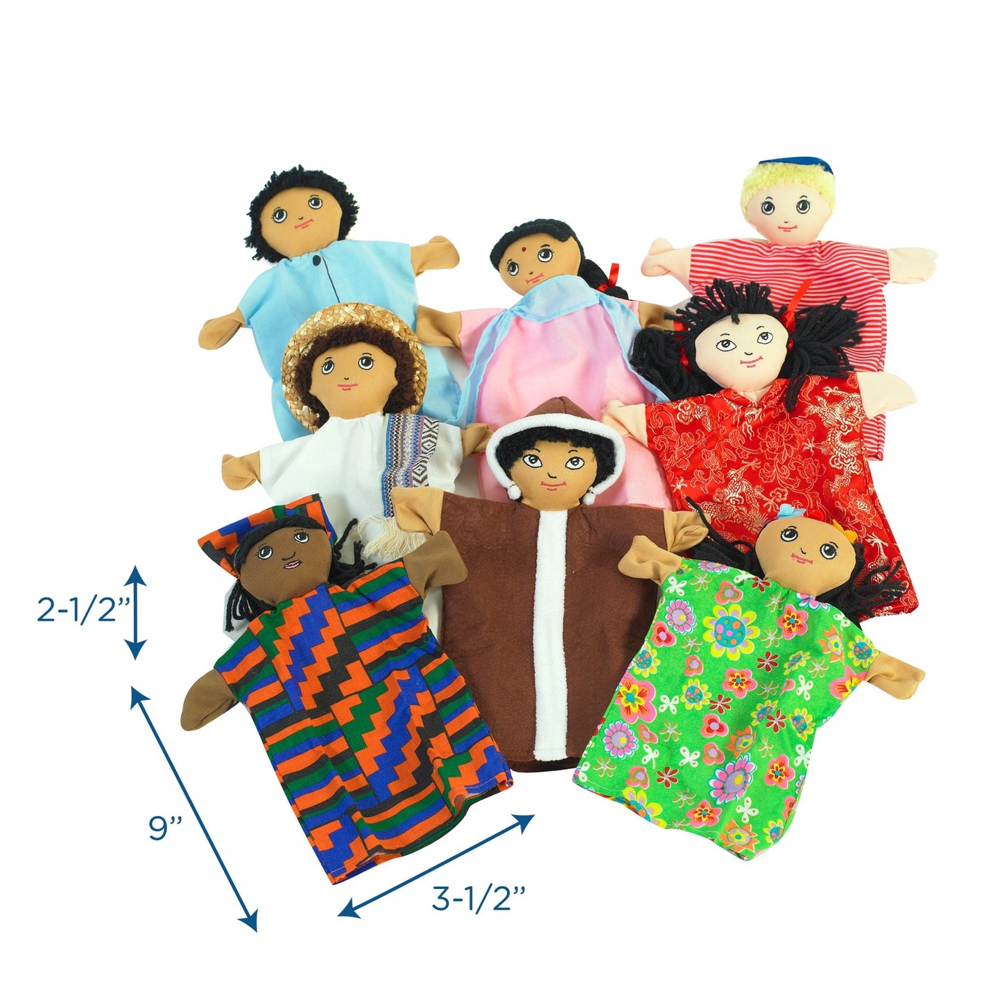 Angeles Multi - Cultural 9" Hand Puppets - Set of 8 - SchoolOutlet