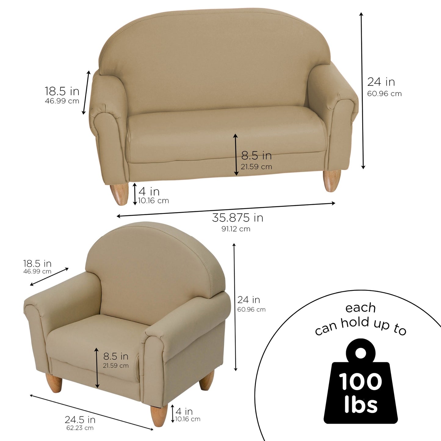Children's Factory As We Grow Chair & Sofa Set with Natural Legs - Buff (CF805 - 369) - SchoolOutlet
