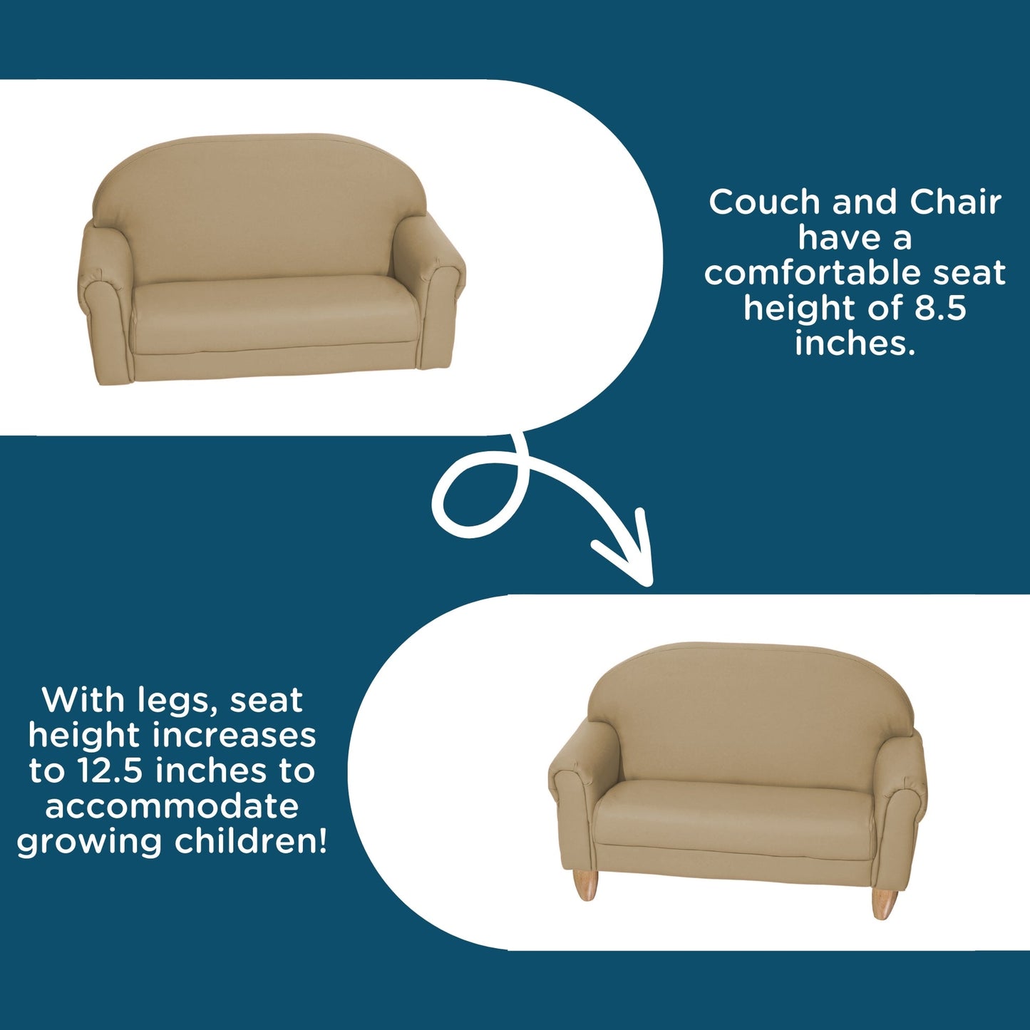 Children's Factory As We Grow Chair & Sofa Set with Natural Legs - Buff (CF805 - 369) - SchoolOutlet