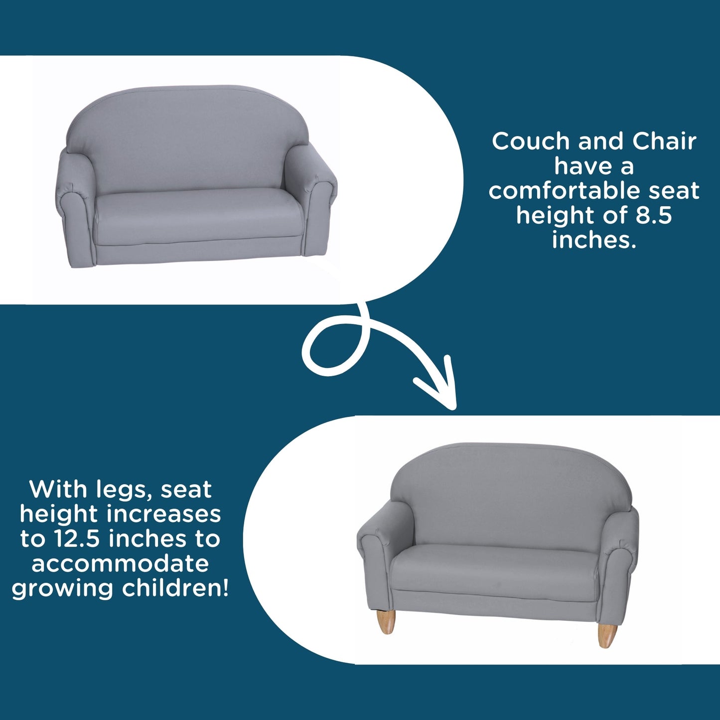 Children's Factory As We Grow Chair & Sofa Set with Natural Legs - Gray (CF805 - 370) - SchoolOutlet