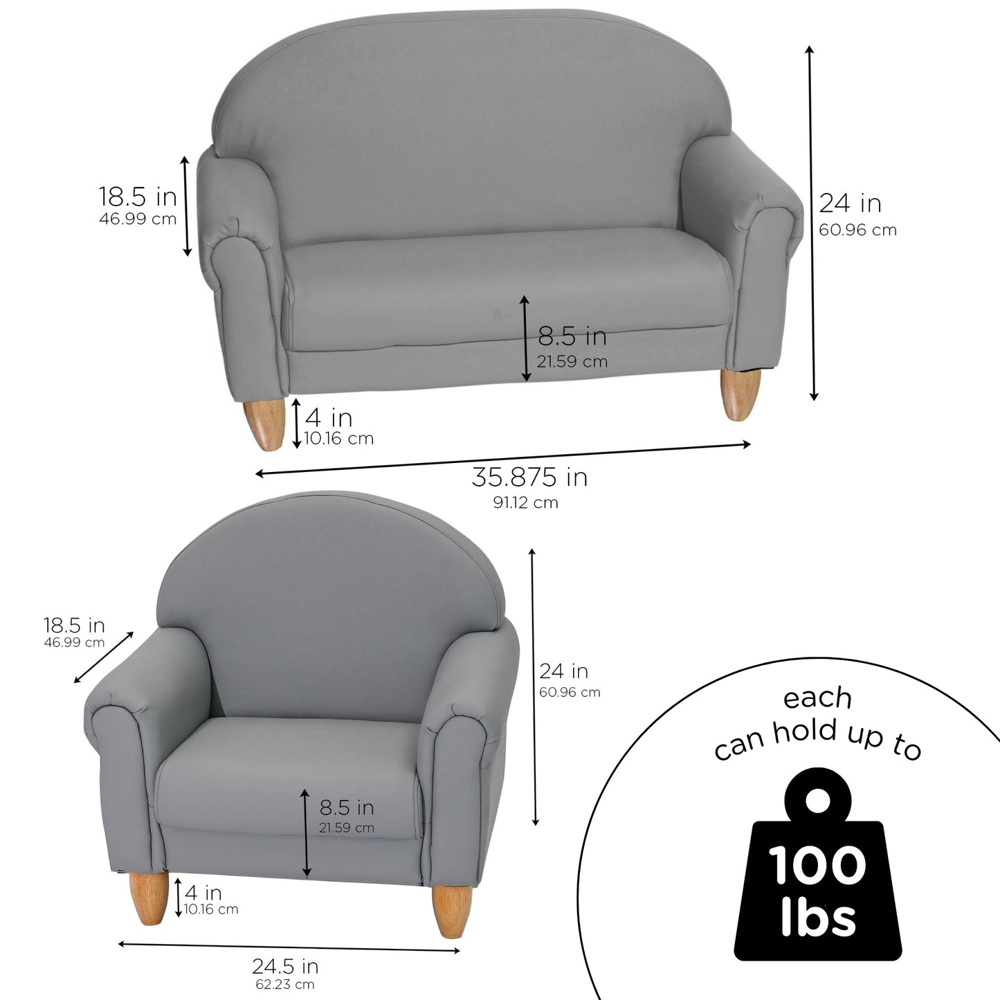 Children's Factory As We Grow Chair & Sofa Set with Natural Legs - Gray (CF805 - 370) - SchoolOutlet