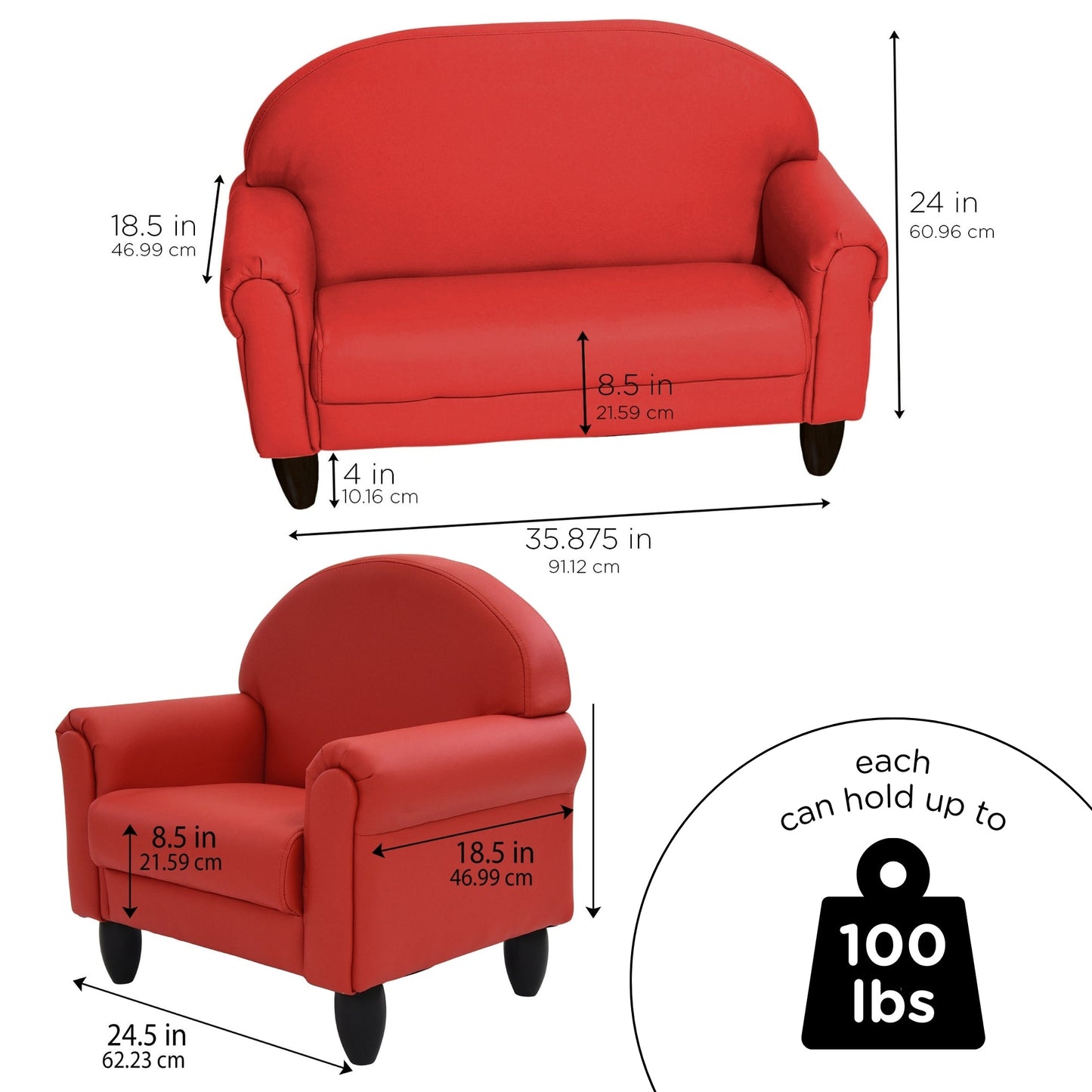 Children's Factory As We Grow Chair & Sofa Set with Black Legs - Red (CF805 - 371) - SchoolOutlet