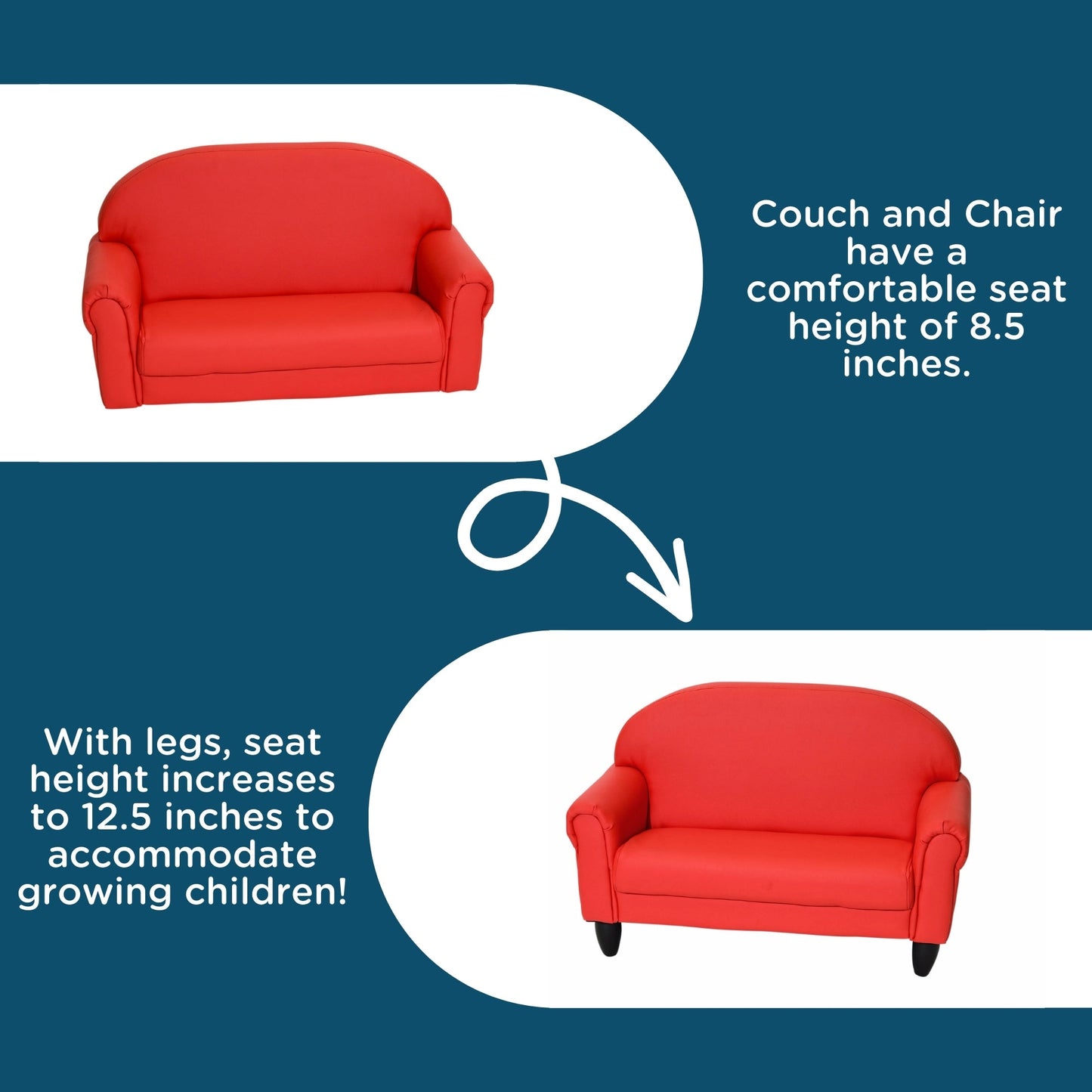Children's Factory As We Grow Chair & Sofa Set with Black Legs - Red (CF805 - 371) - SchoolOutlet