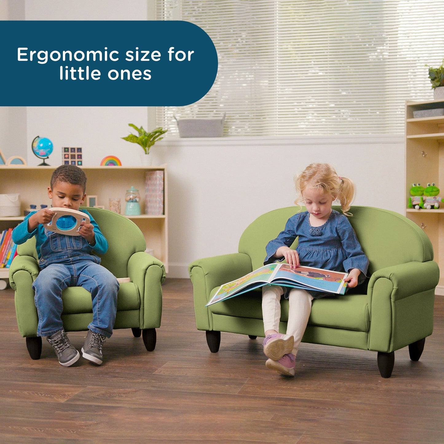 Children's Factory As We Grow Chair & Sofa Set with Black Legs - Sage (CF805 - 372) - SchoolOutlet