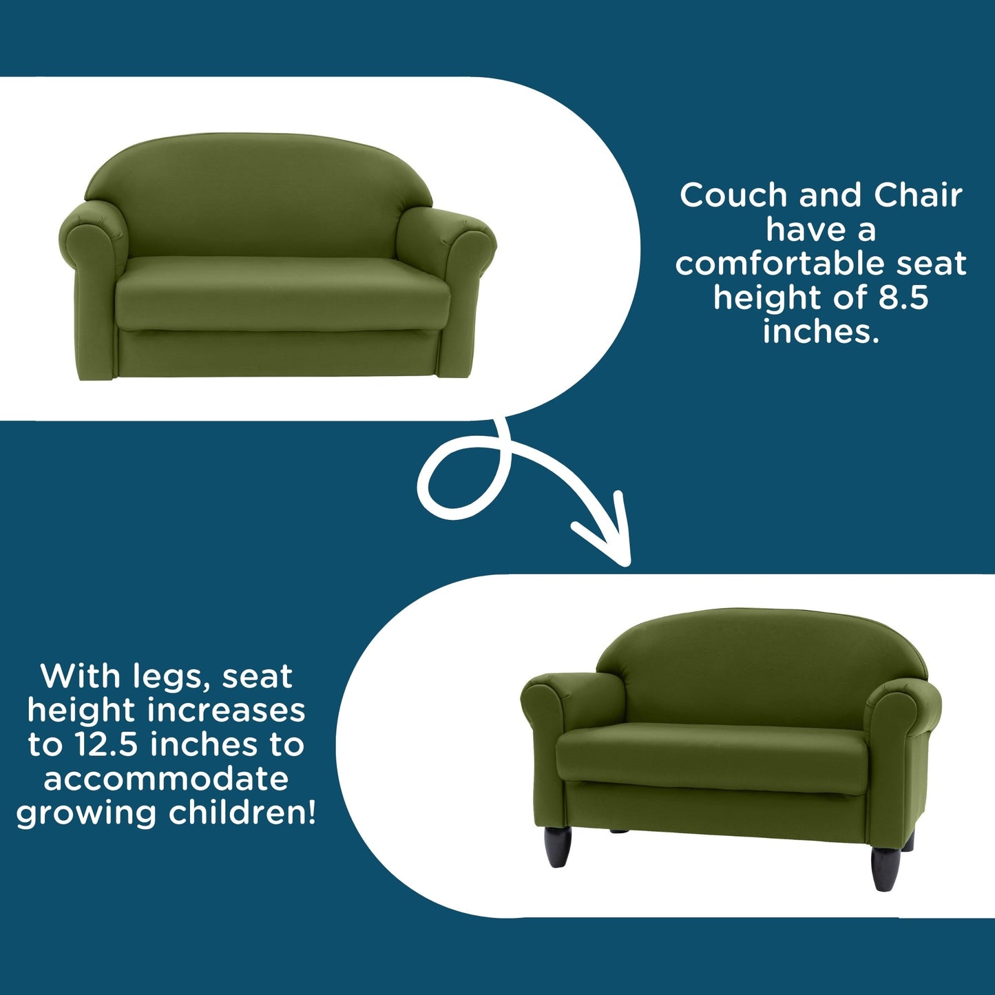 Children's Factory As We Grow Chair & Sofa Set with Black Legs - Sage (CF805 - 372) - SchoolOutlet