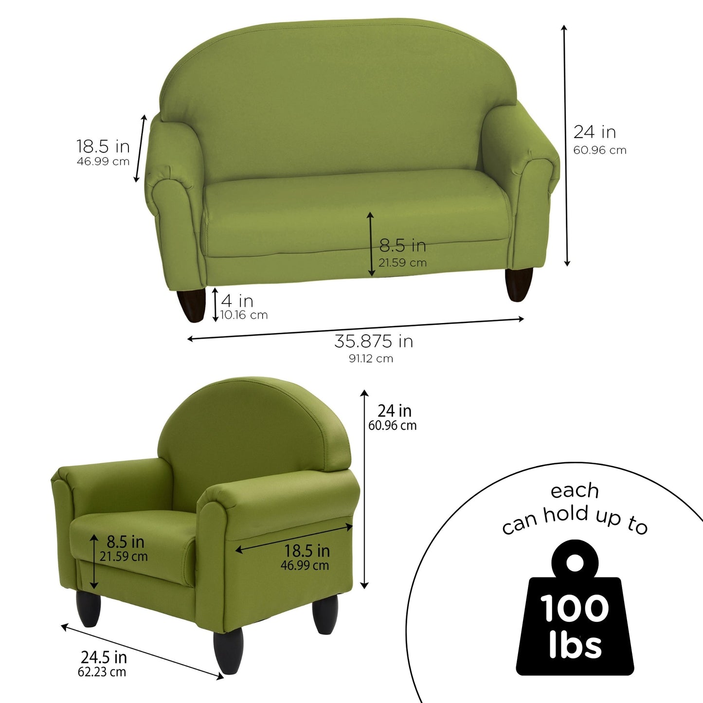 Children's Factory As We Grow Chair & Sofa Set with Black Legs - Sage (CF805 - 372) - SchoolOutlet