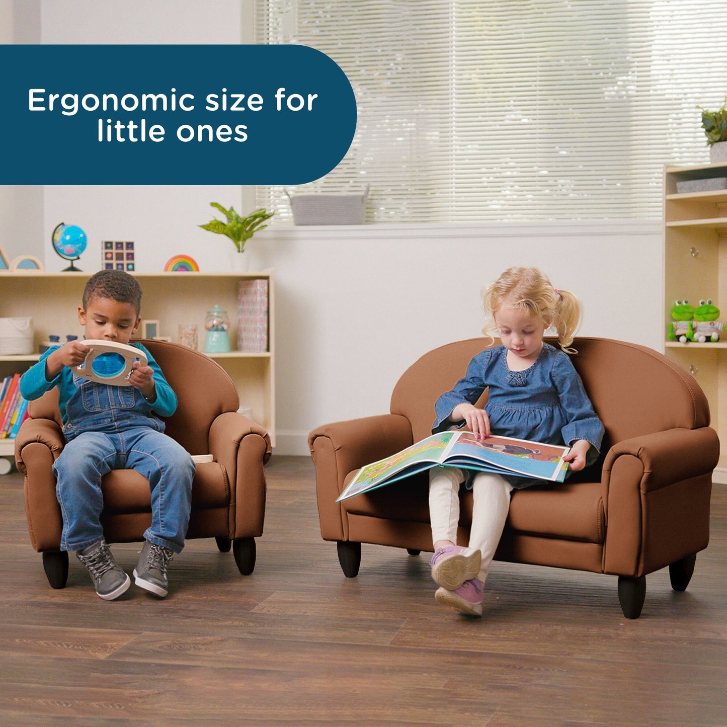 Children's Factory As We Grow Chair & Sofa Set with Black Legs - Walnut (CF805 - 373) - SchoolOutlet
