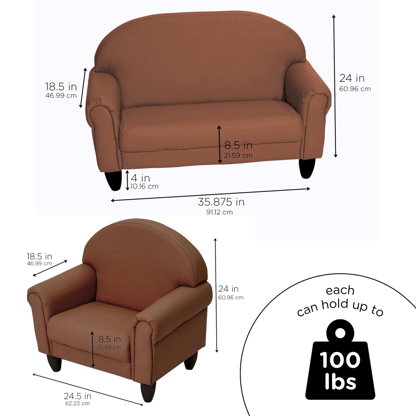 Children's Factory As We Grow Chair & Sofa Set with Black Legs - Walnut (CF805 - 373) - SchoolOutlet