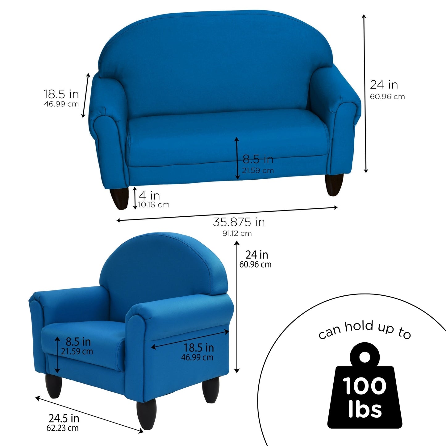 Children's Factory As We Grow Chair & Sofa Set with Black Legs - Deep Water (CF805 - 374) - SchoolOutlet