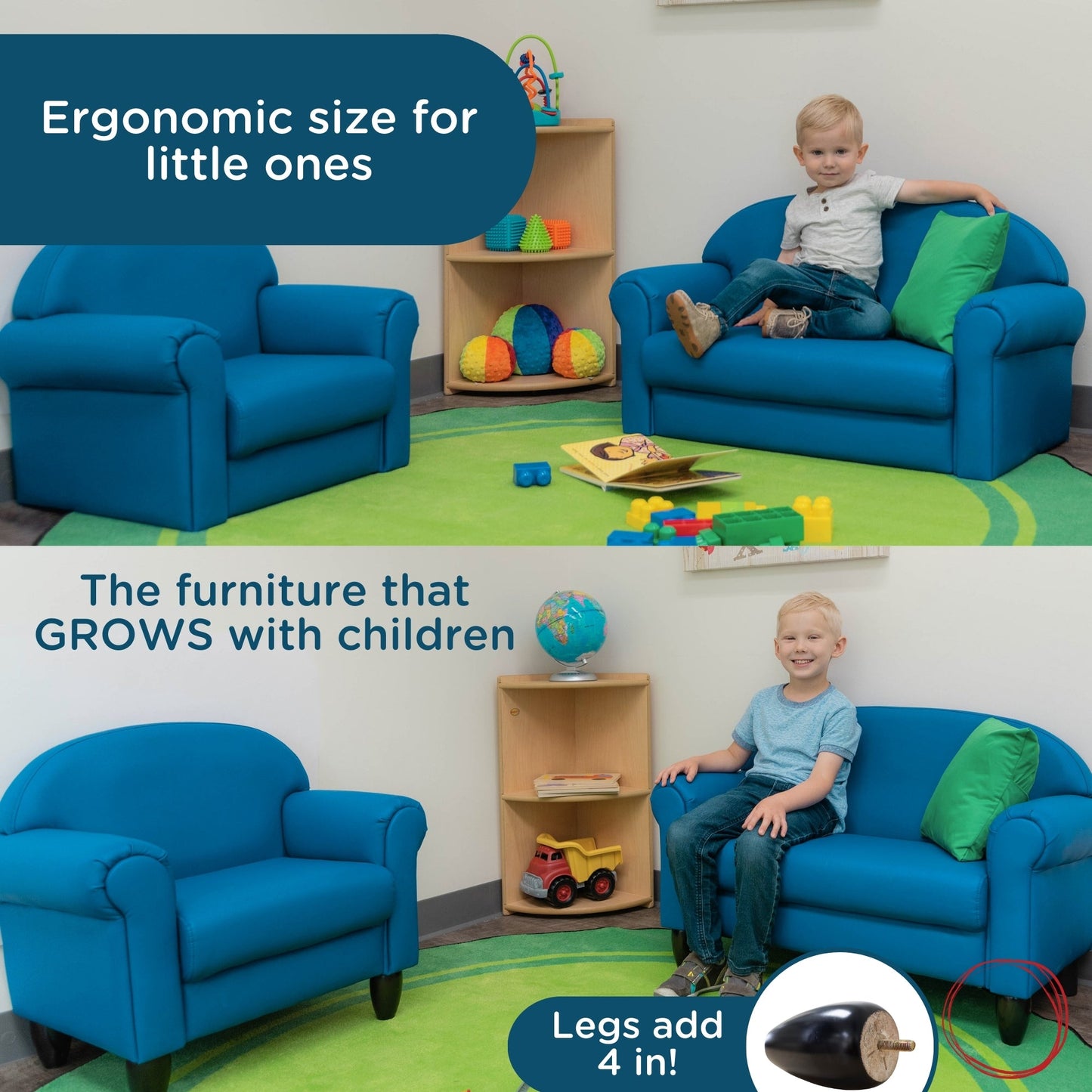 Children's Factory As We Grow Chair & Sofa Set with Black Legs - Deep Water (CF805 - 374) - SchoolOutlet