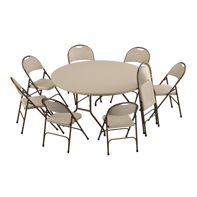 Correll - Plastic Resin Folding Table & 8 Chairs Package - 60'' Round (R60 - 8RC350 - XX) - SchoolOutlet
