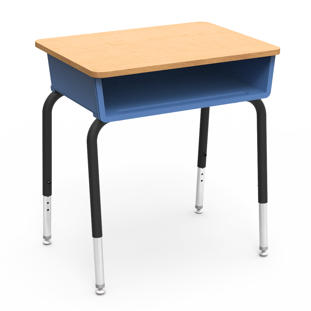 Virco 785 School Desk 18" x 24" Laminate Top with Plastic Open Front Book Box and Adjustable Height Legs for Students Elementary to University