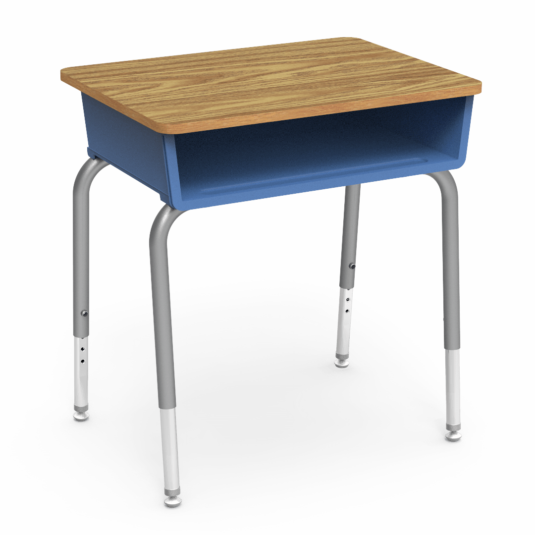 Virco 785 School Desk 18" x 24" Laminate Top with Plastic Open Front Book Box and Adjustable Height Legs for Students Elementary to University