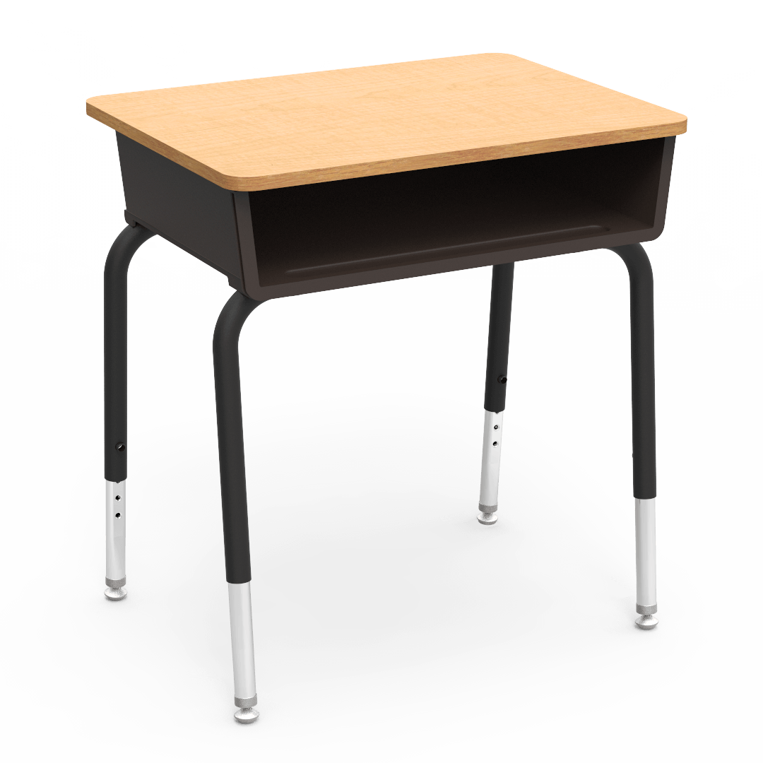 Virco 785 School Desk 18" x 24" Laminate Top with Plastic Open Front Book Box and Adjustable Height Legs for Students Elementary to University