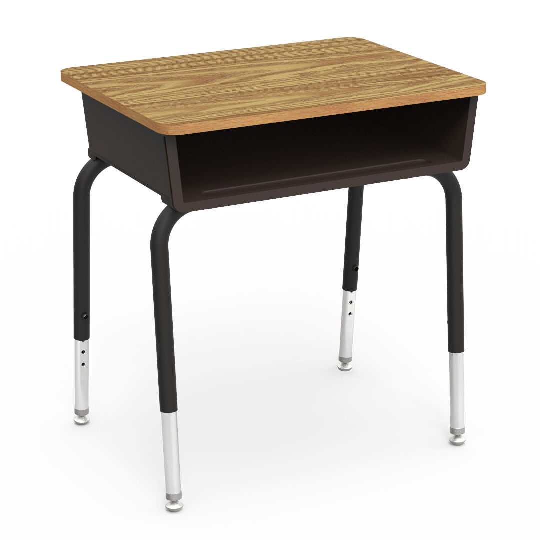 Virco 785 School Desk 18" x 24" Laminate Top with Plastic Open Front Book Box and Adjustable Height Legs for Students Elementary to University