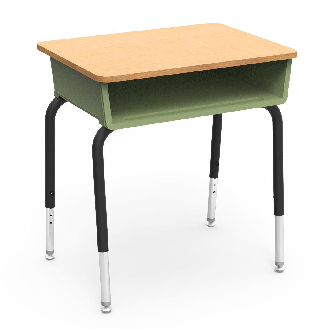 Virco 785 School Desk 18" x 24" Laminate Top with Plastic Open Front Book Box and Adjustable Height Legs for Students Elementary to University