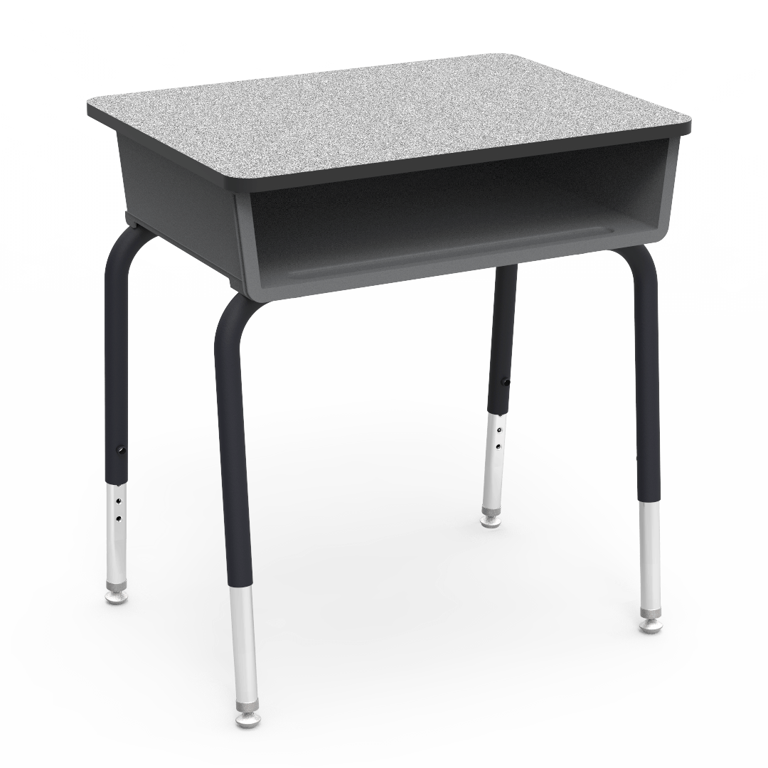 Virco 785 School Desk 18" x 24" Laminate Top with Plastic Open Front Book Box and Adjustable Height Legs for Students Elementary to University