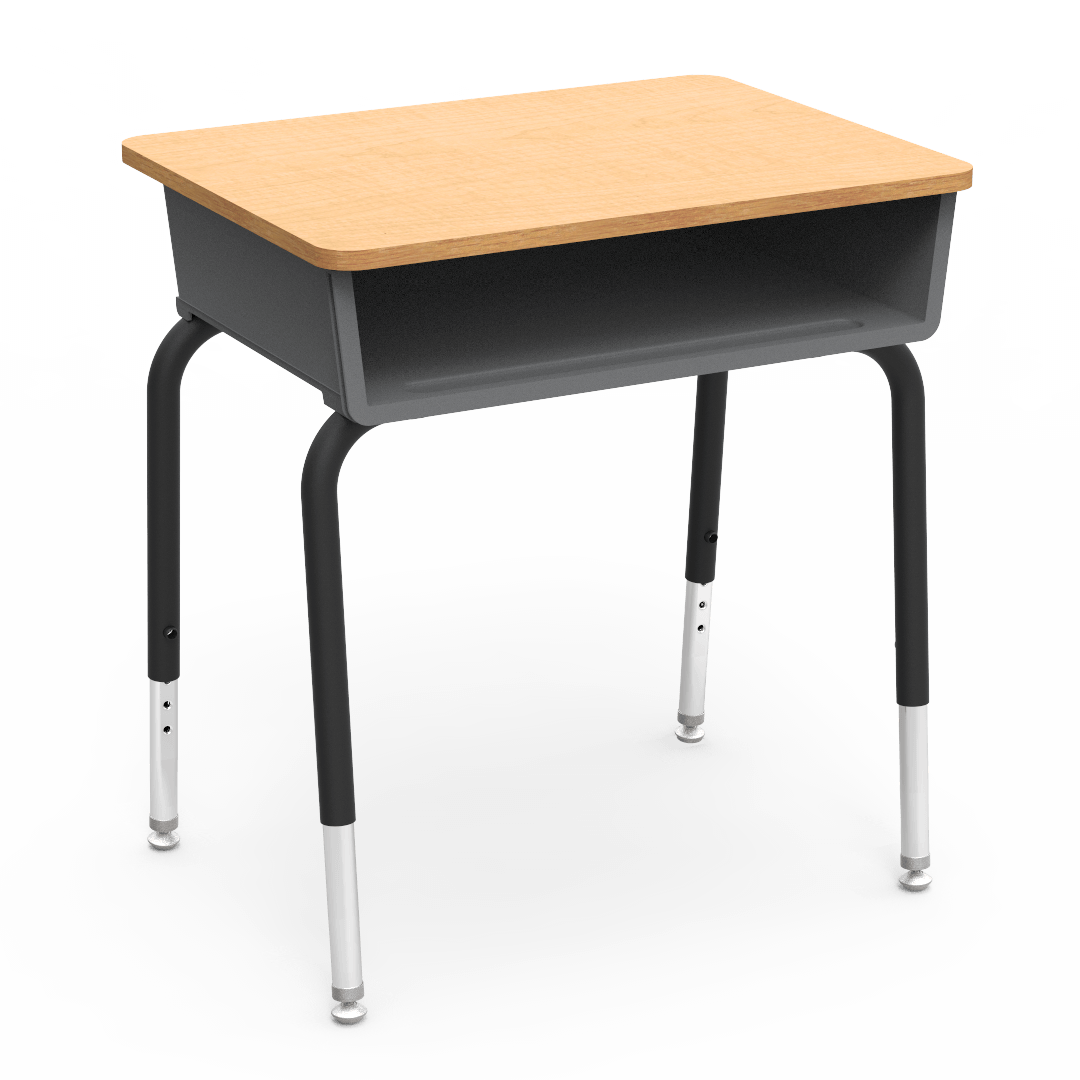 Virco 785 School Desk 18" x 24" Laminate Top with Plastic Open Front Book Box and Adjustable Height Legs for Students Elementary to University