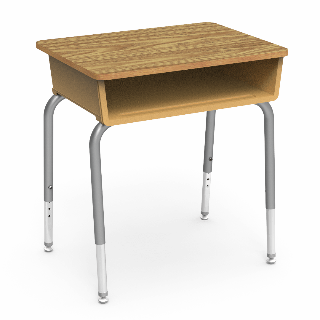 Virco 785 School Desk 18" x 24" Laminate Top with Plastic Open Front Book Box and Adjustable Height Legs for Students Elementary to University