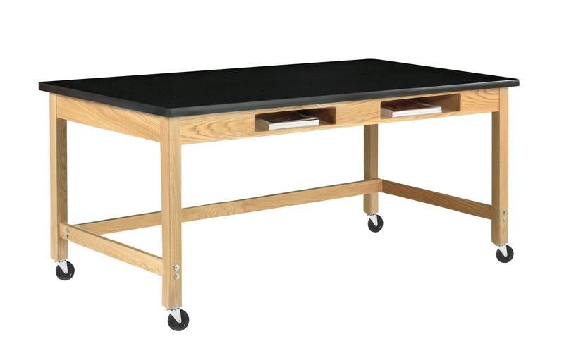 Diversified Woodcrafts Science Table w/ Book Compartment - 48" W x 42" D - Solid Oak Frame and Adjustable Glides - SchoolOutlet