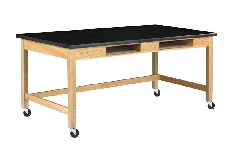 Diversified Woodcrafts Science Table w/ Book Compartment - 48" W x 42" D - Solid Oak Frame and Adjustable Glides - SchoolOutlet