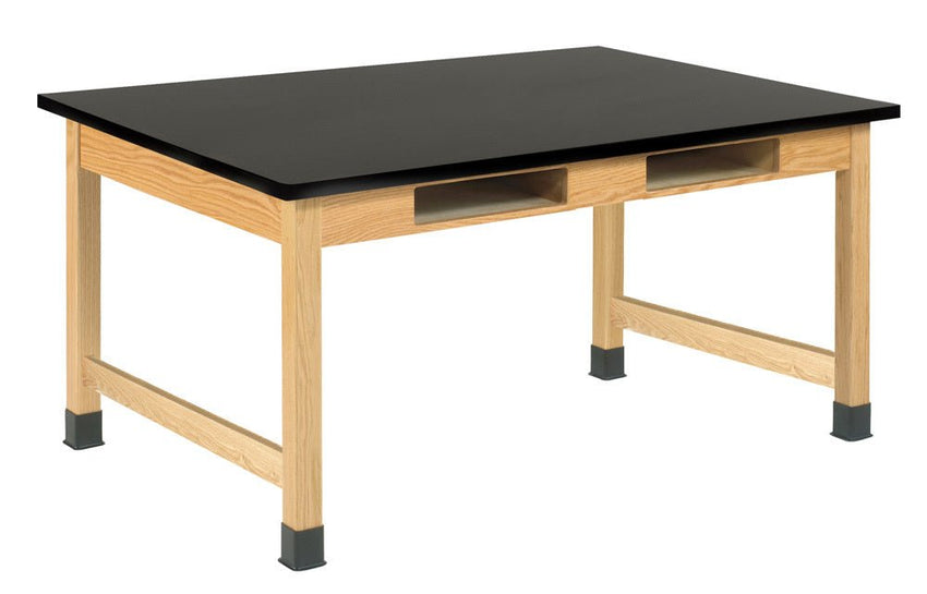 Diversified Woodcrafts Science Table w/ Book Compartment - 72" W x 42" D - Solid Oak Frame and Adjustable Glides - SchoolOutlet