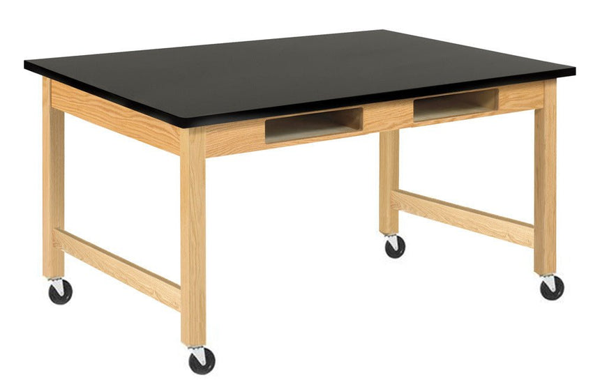 Diversified Woodcrafts Science Table w/ Book Compartment - 60" W x 42" D - Solid Oak Frame and Adjustable Glides - SchoolOutlet
