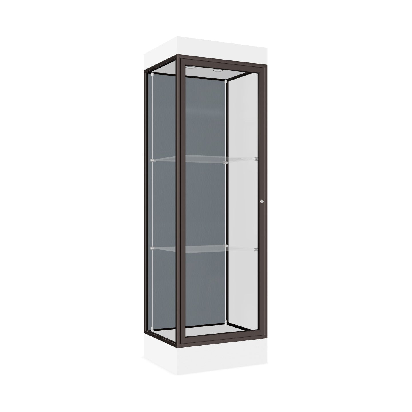 Ghent Edge Floor Display Case Lighted 6"H Laminate Base Finish, Aluminum Frame - 76"H x 24"W x 20"D (91LFXX)
