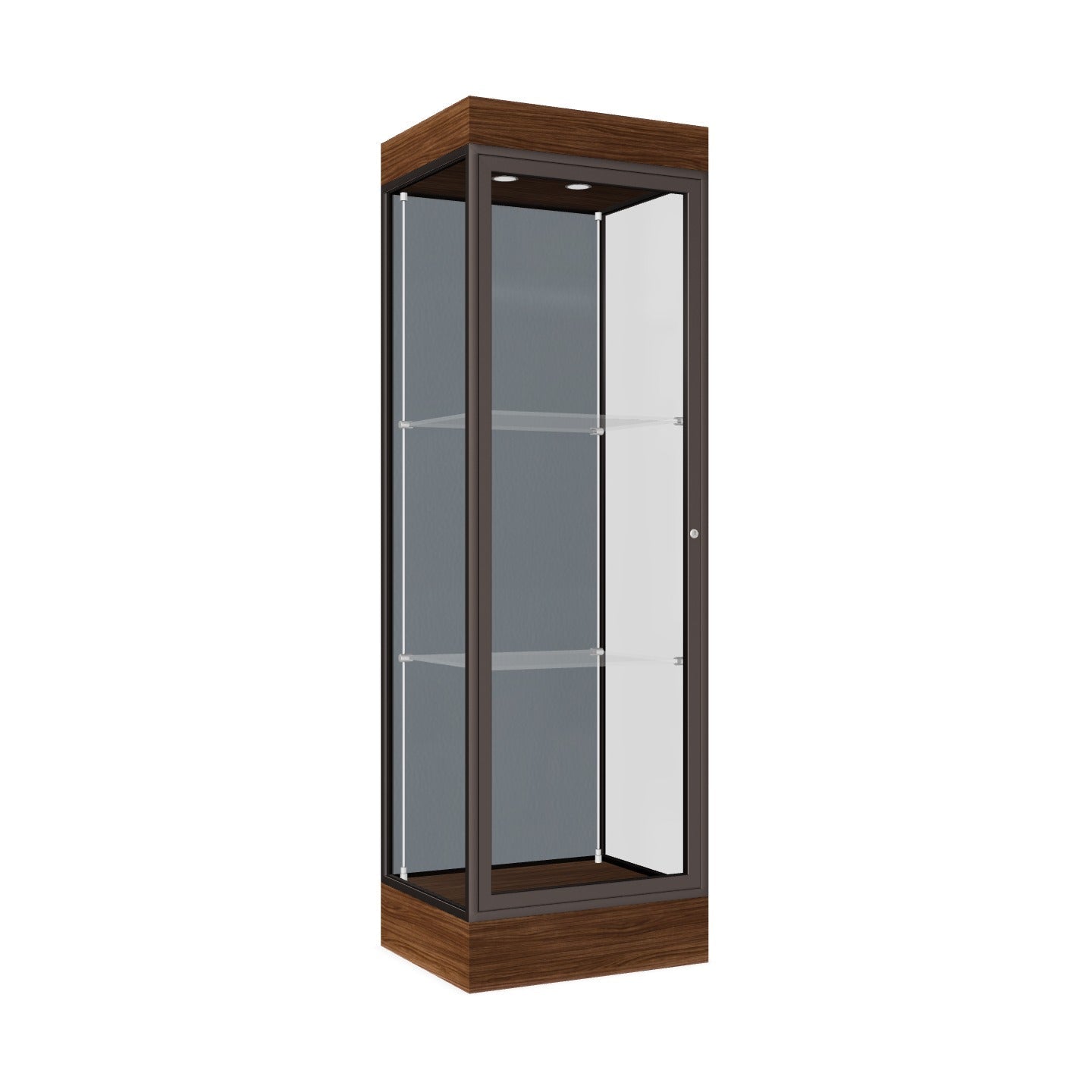 Ghent Edge Floor Display Case Lighted 6"H Laminate Base Finish, Aluminum Frame - 76"H x 24"W x 20"D (91LFXX)