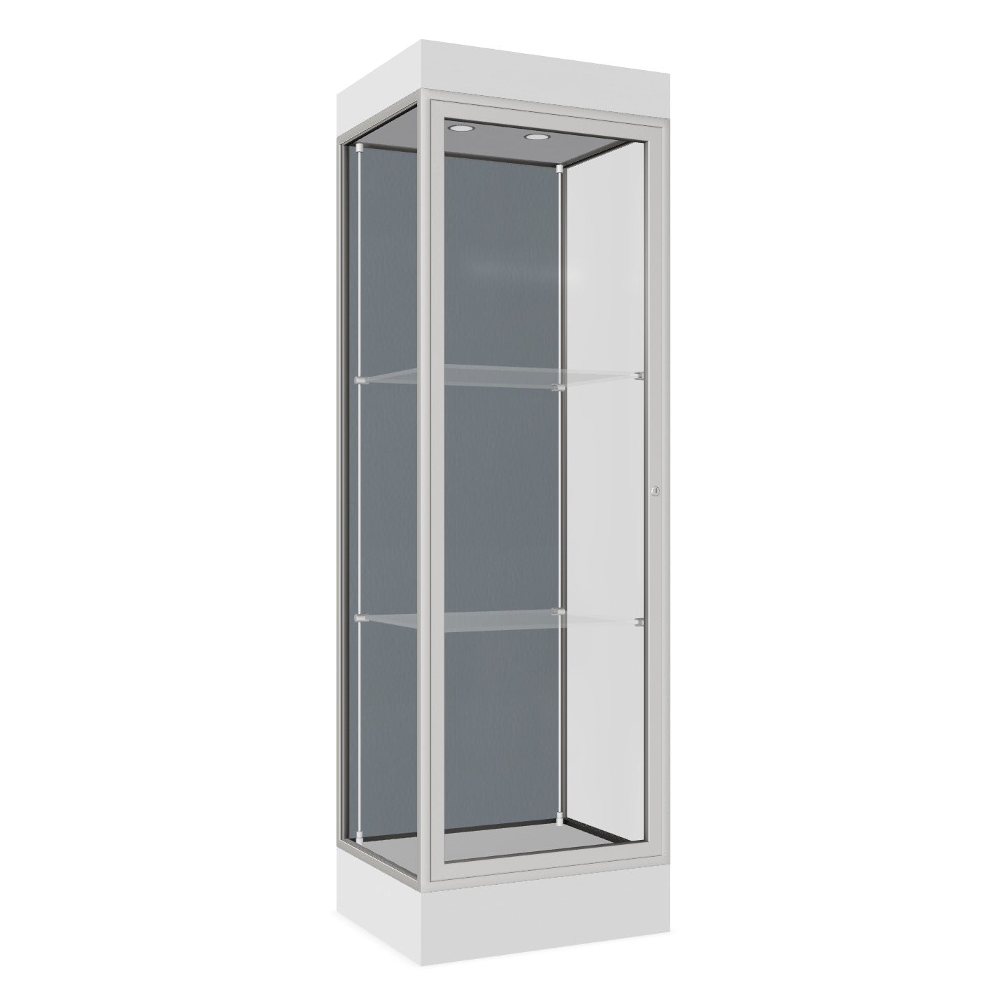 Ghent Edge Floor Display Case Lighted 6"H Laminate Base Finish, Aluminum Frame - 76"H x 24"W x 20"D (91LFXX)