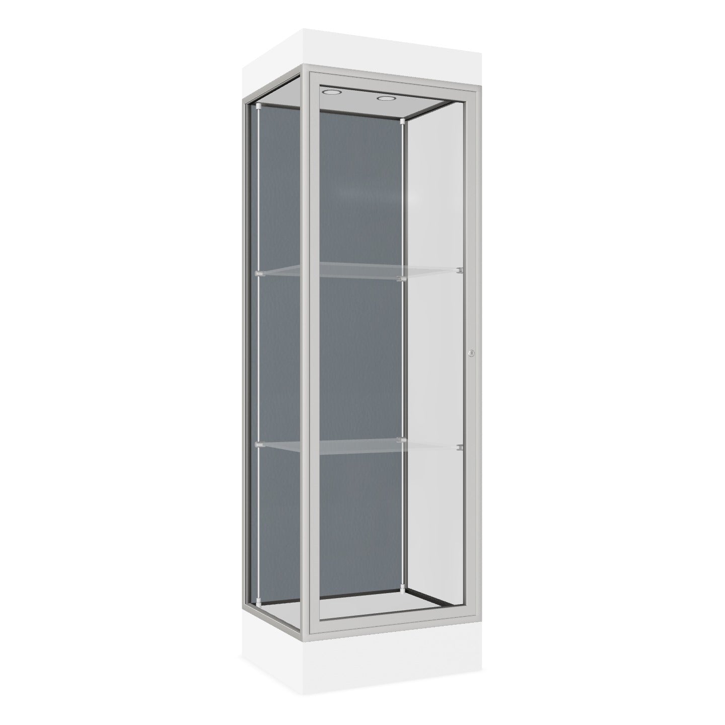 Ghent Edge Floor Display Case Lighted 6"H Laminate Base Finish, Aluminum Frame - 76"H x 24"W x 20"D (91LFXX)