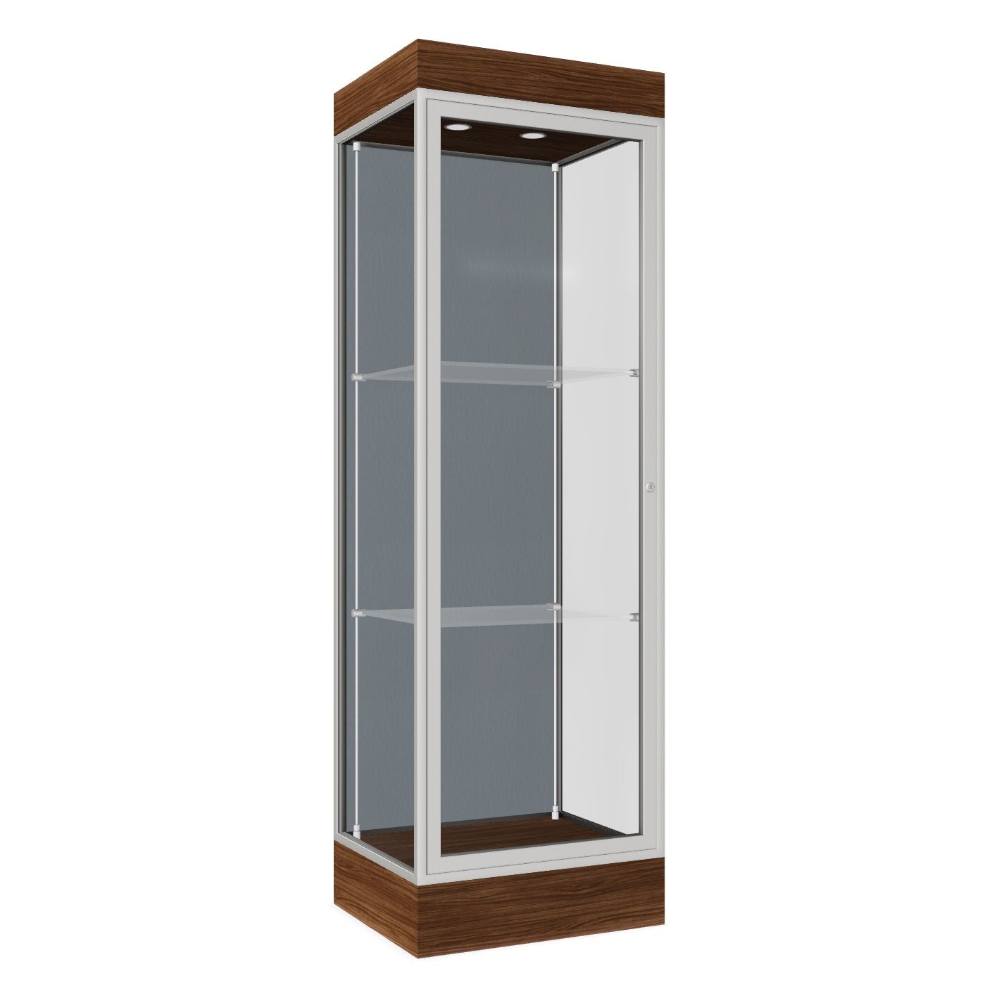Ghent Edge Floor Display Case Lighted 6"H Laminate Base Finish, Aluminum Frame - 76"H x 24"W x 20"D (91LFXX)