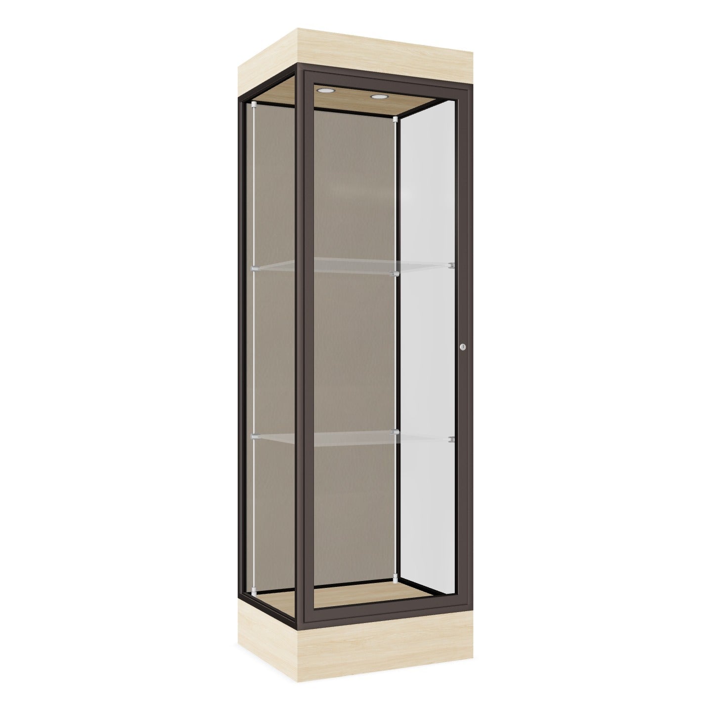 Ghent Edge Floor Display Case Lighted 6"H Laminate Base Finish, Aluminum Frame - 76"H x 24"W x 20"D (91LFXX)