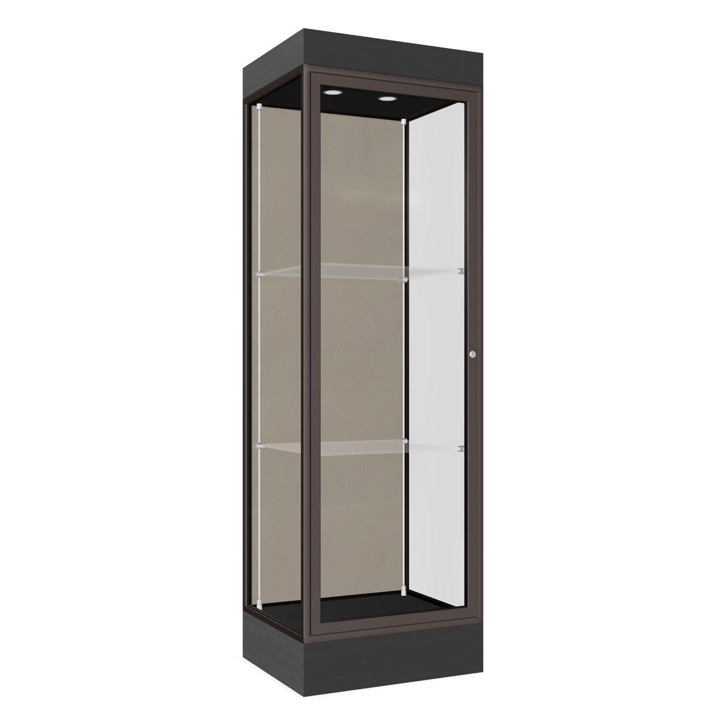 Ghent Edge Floor Display Case Lighted 6"H Laminate Base Finish, Aluminum Frame - 76"H x 24"W x 20"D (91LFXX)