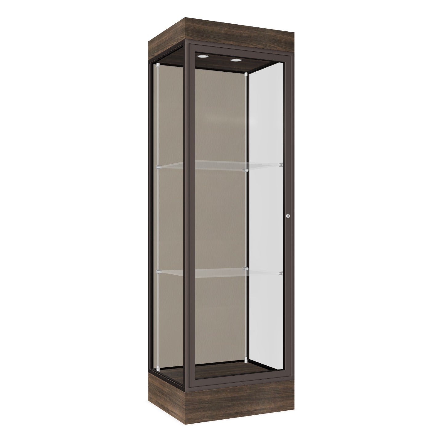 Ghent Edge Floor Display Case Lighted 6"H Laminate Base Finish, Aluminum Frame - 76"H x 24"W x 20"D (91LFXX)