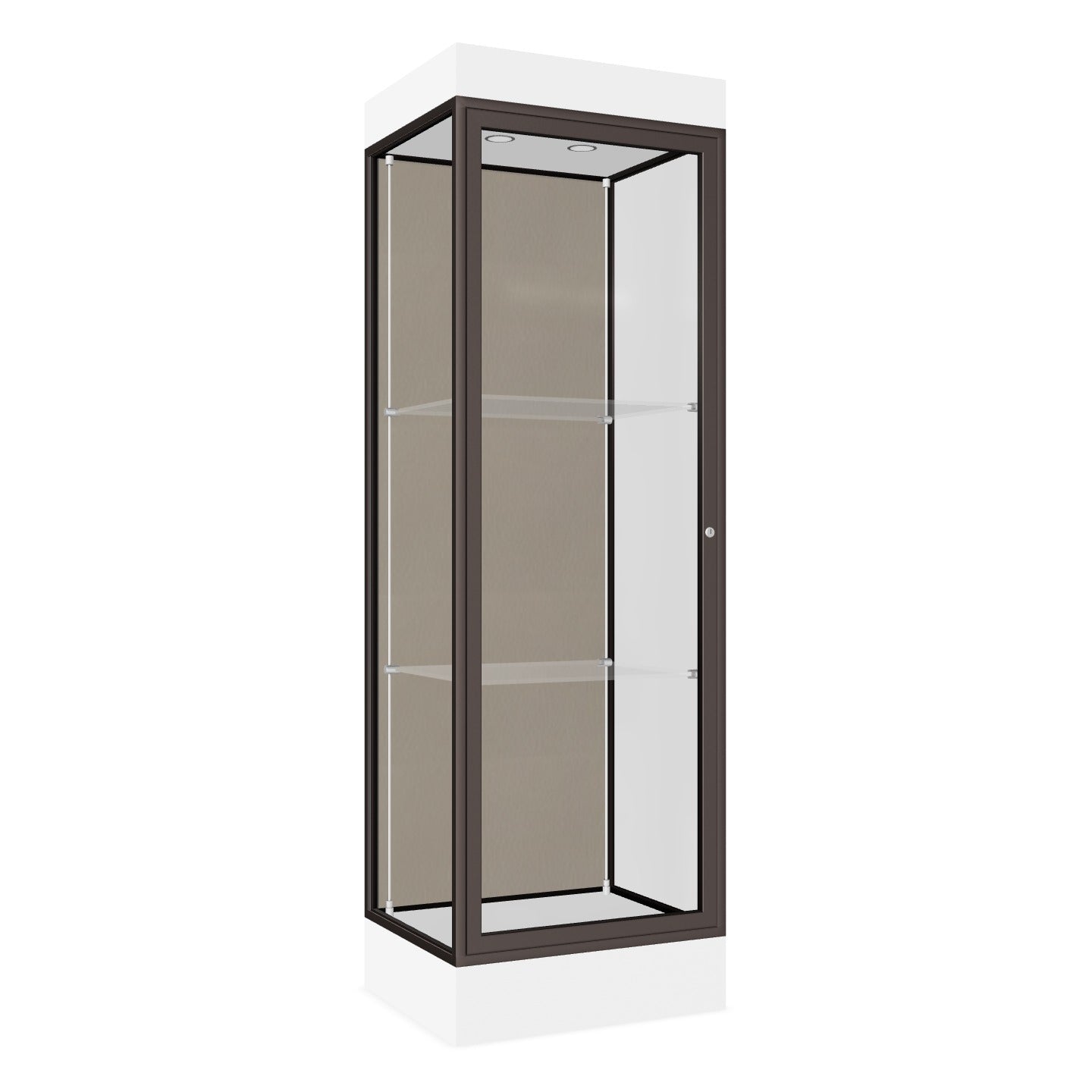 Ghent Edge Floor Display Case Lighted 6"H Laminate Base Finish, Aluminum Frame - 76"H x 24"W x 20"D (91LFXX)