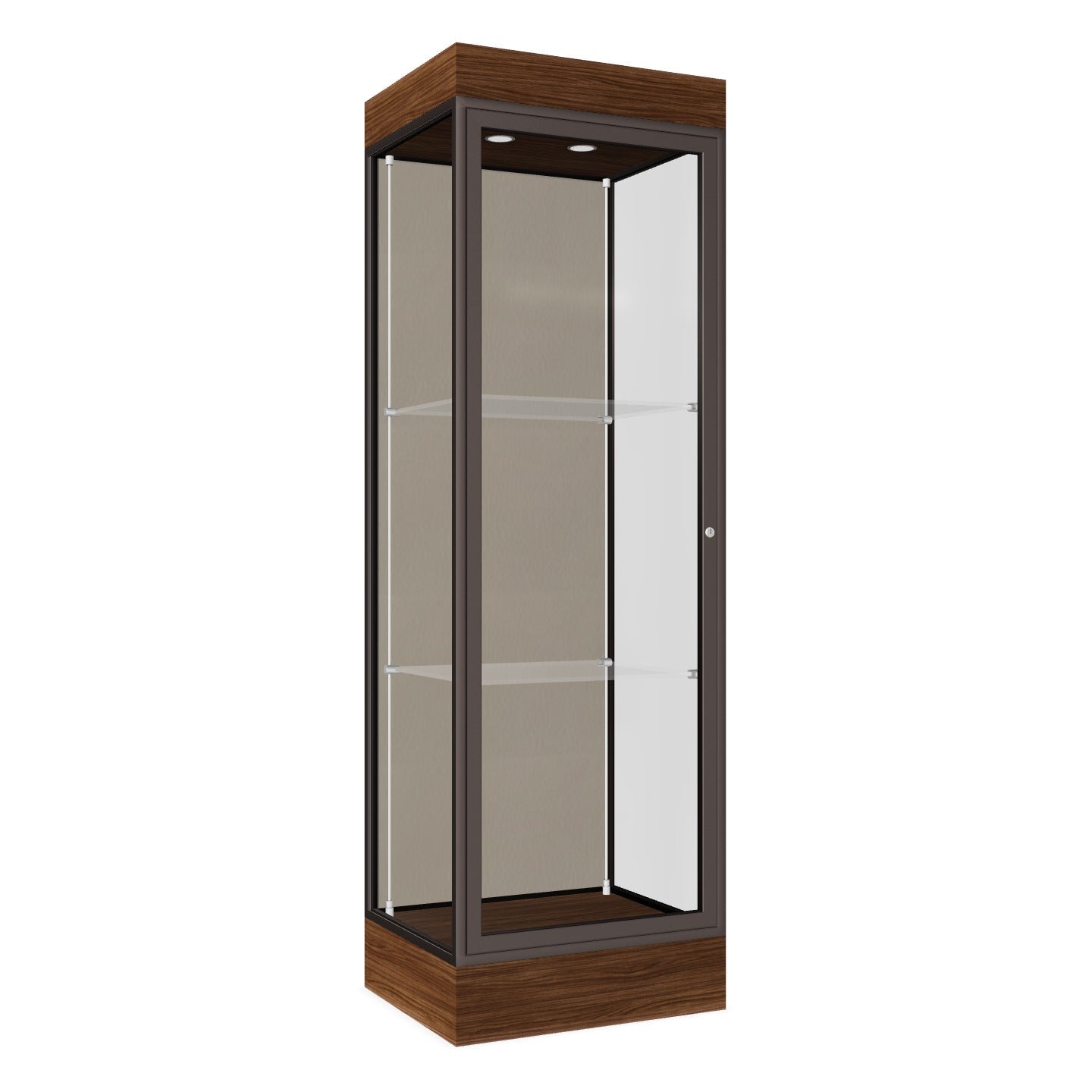 Ghent Edge Floor Display Case Lighted 6"H Laminate Base Finish, Aluminum Frame - 76"H x 24"W x 20"D (91LFXX)