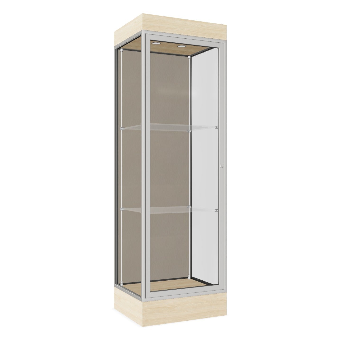 Ghent Edge Floor Display Case Lighted 6"H Laminate Base Finish, Aluminum Frame - 76"H x 24"W x 20"D (91LFXX)