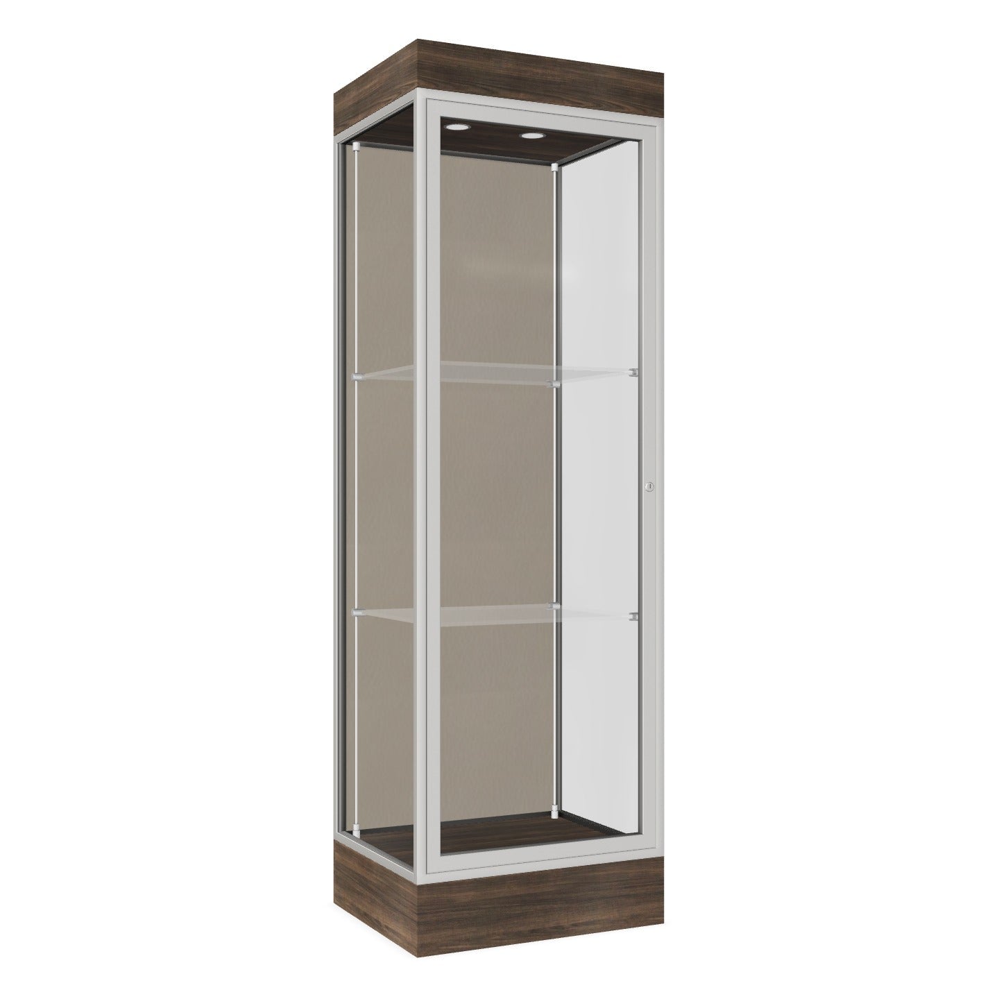 Ghent Edge Floor Display Case Lighted 6"H Laminate Base Finish, Aluminum Frame - 76"H x 24"W x 20"D (91LFXX)