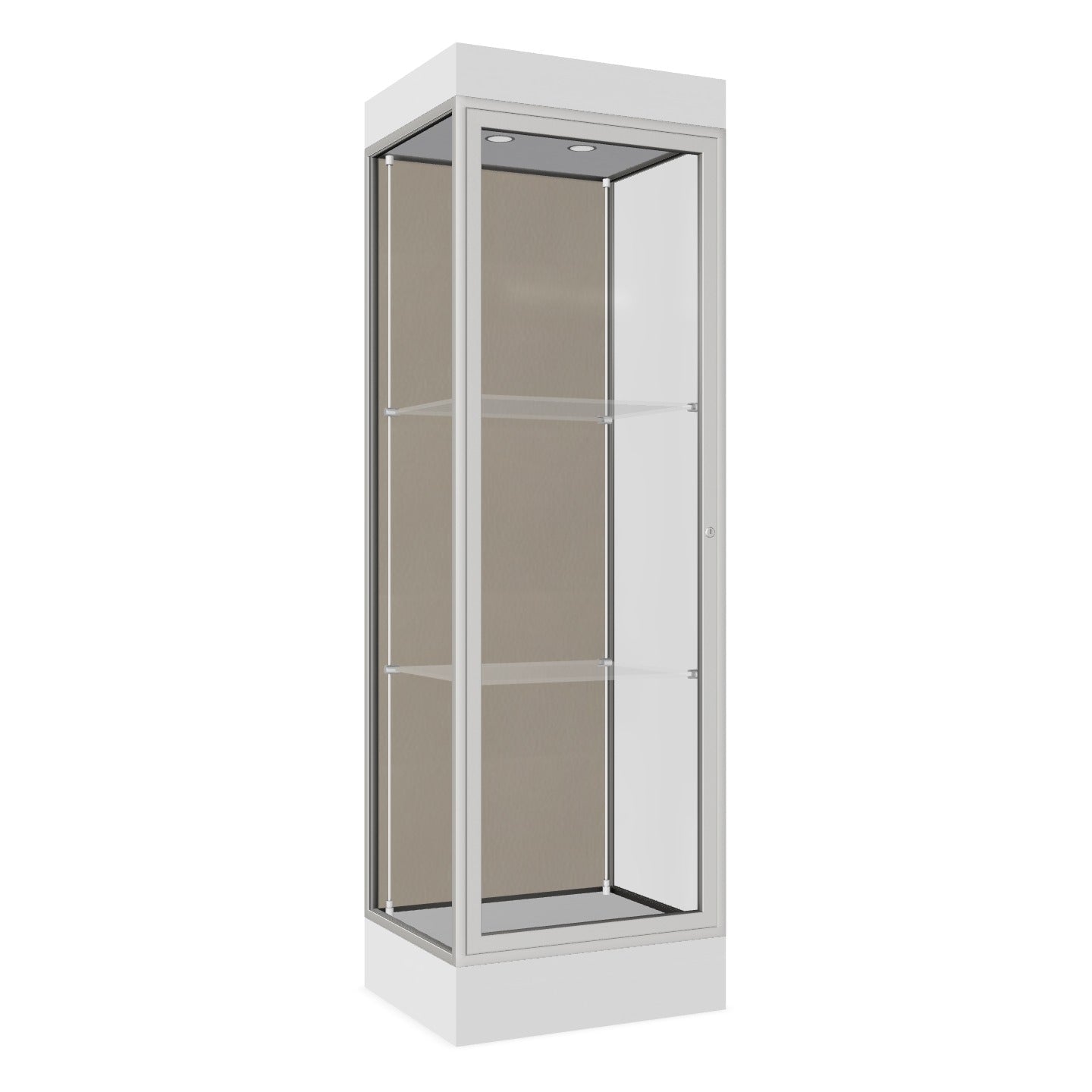 Ghent Edge Floor Display Case Lighted 6"H Laminate Base Finish, Aluminum Frame - 76"H x 24"W x 20"D (91LFXX)