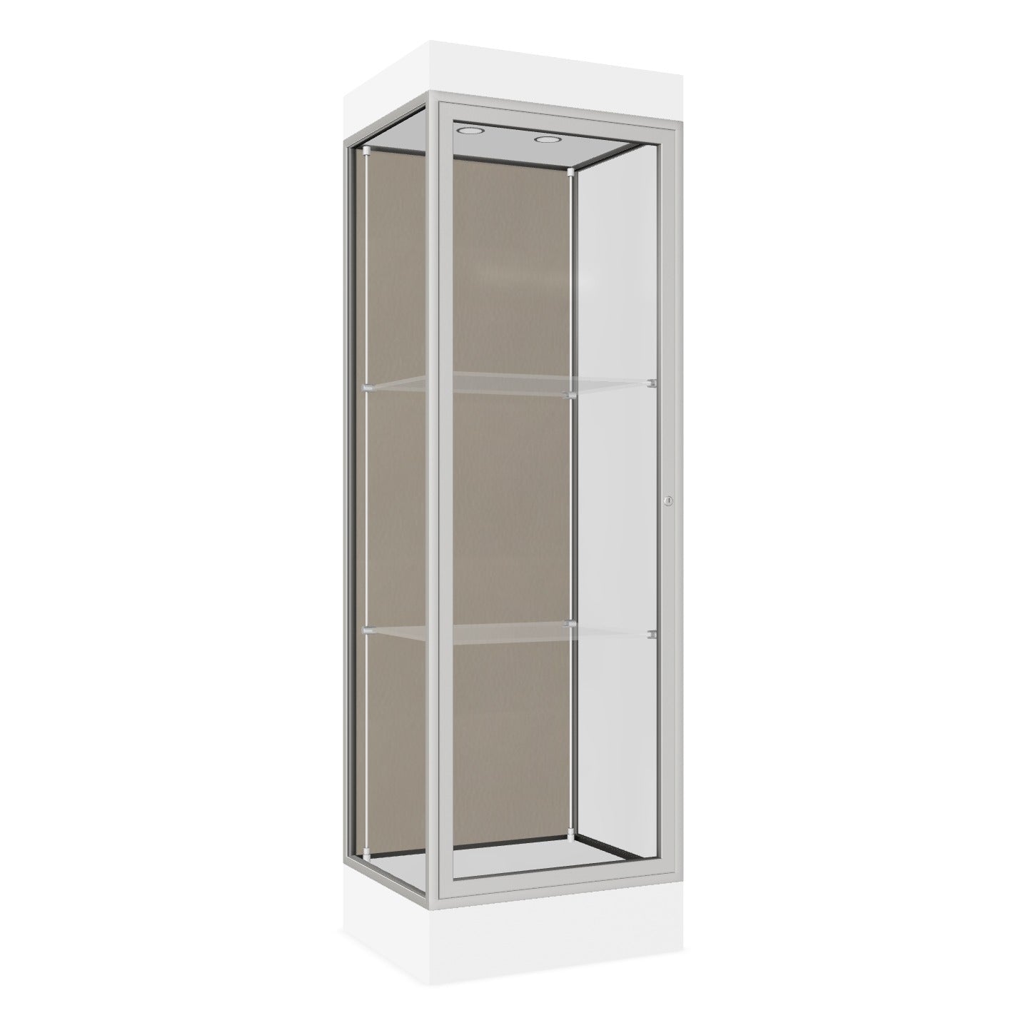 Ghent Edge Floor Display Case Lighted 6"H Laminate Base Finish, Aluminum Frame - 76"H x 24"W x 20"D (91LFXX)