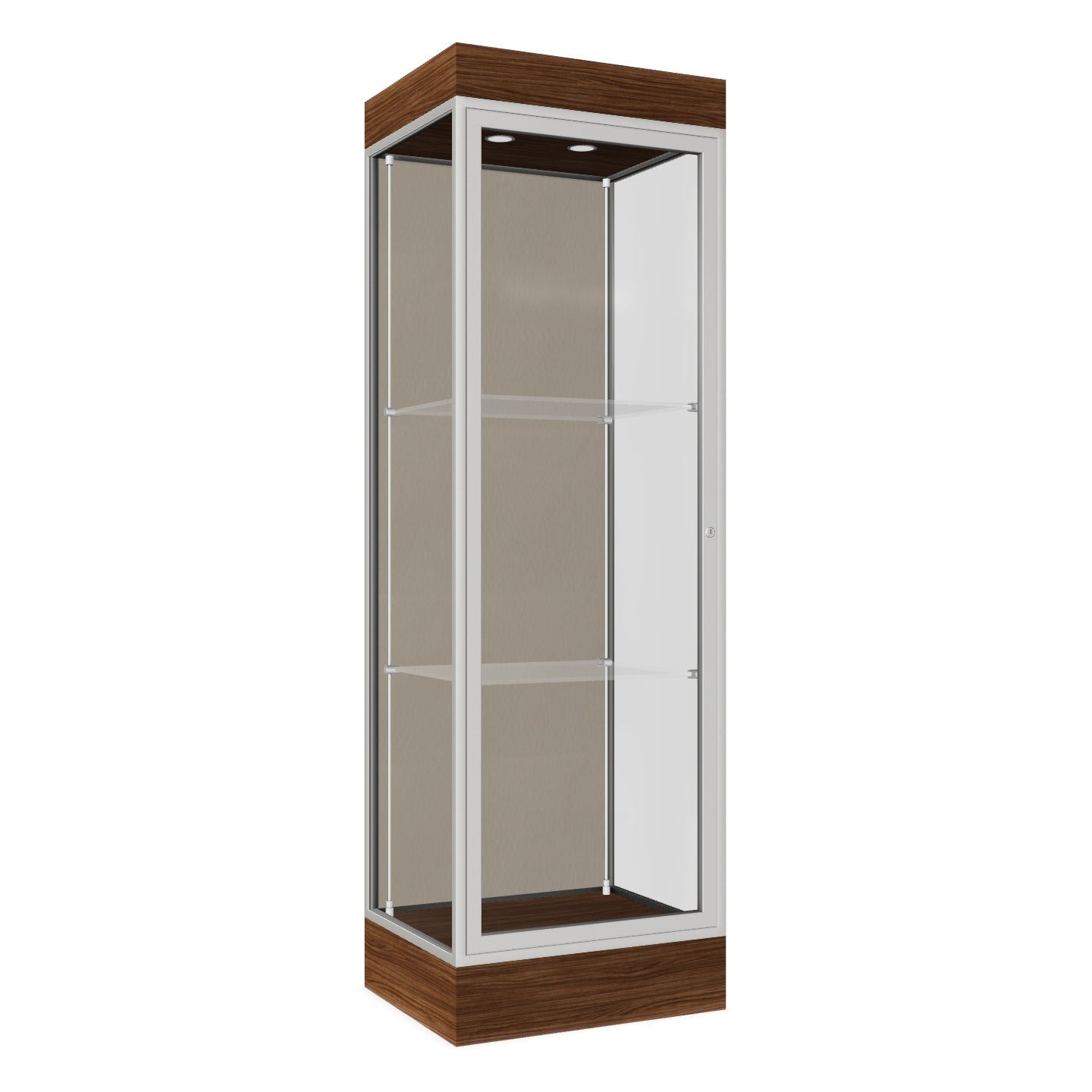 Ghent Edge Floor Display Case Lighted 6"H Laminate Base Finish, Aluminum Frame - 76"H x 24"W x 20"D (91LFXX)