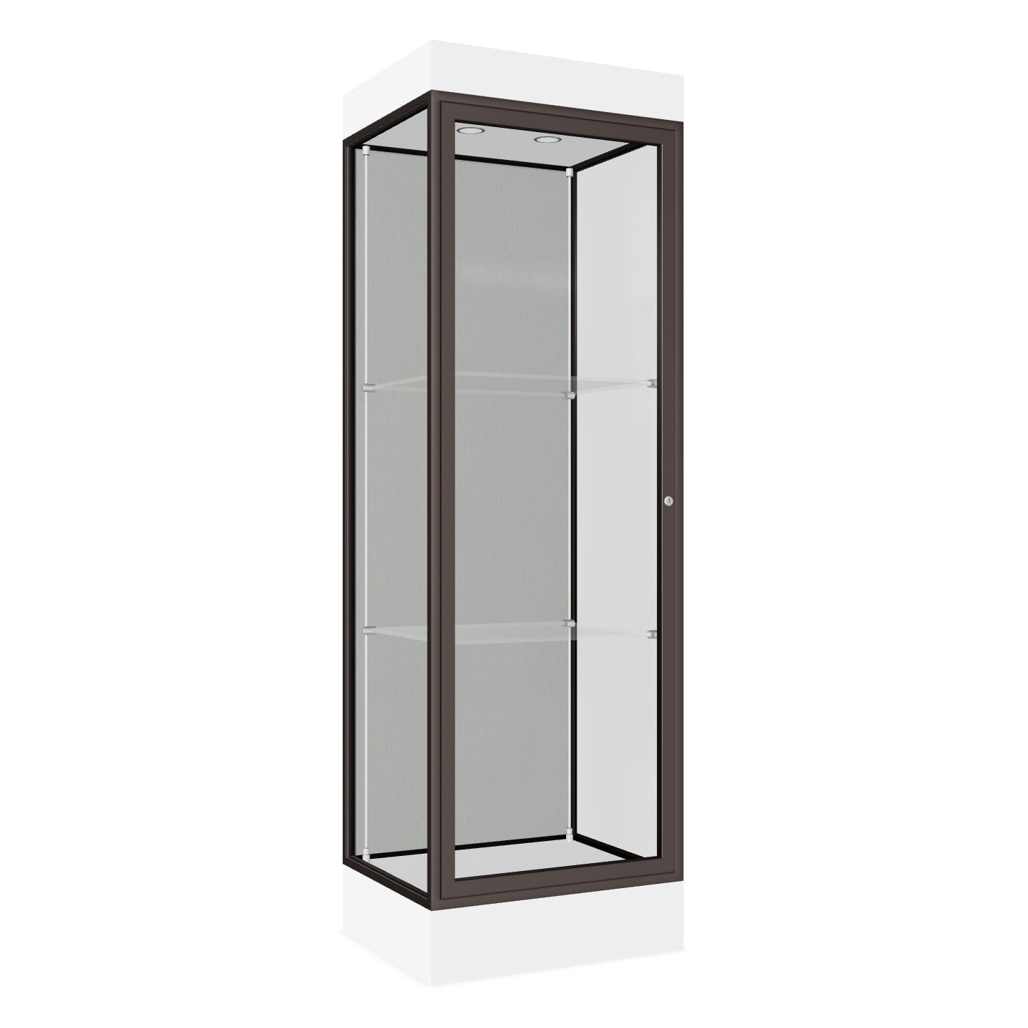 Ghent Edge Floor Display Case Lighted 6"H Laminate Base Finish, Aluminum Frame - 76"H x 24"W x 20"D (91LFXX)