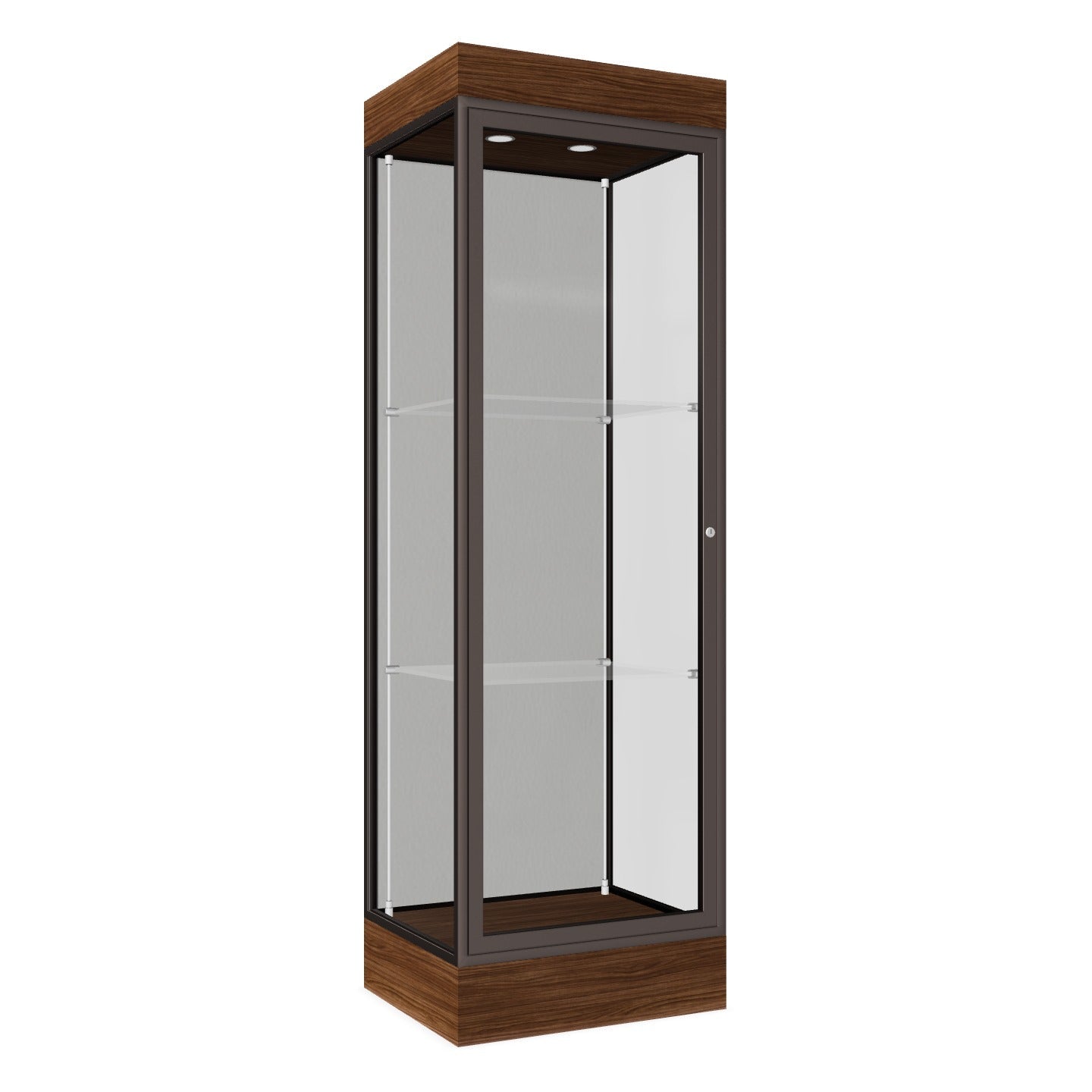 Ghent Edge Floor Display Case Lighted 6"H Laminate Base Finish, Aluminum Frame - 76"H x 24"W x 20"D (91LFXX)
