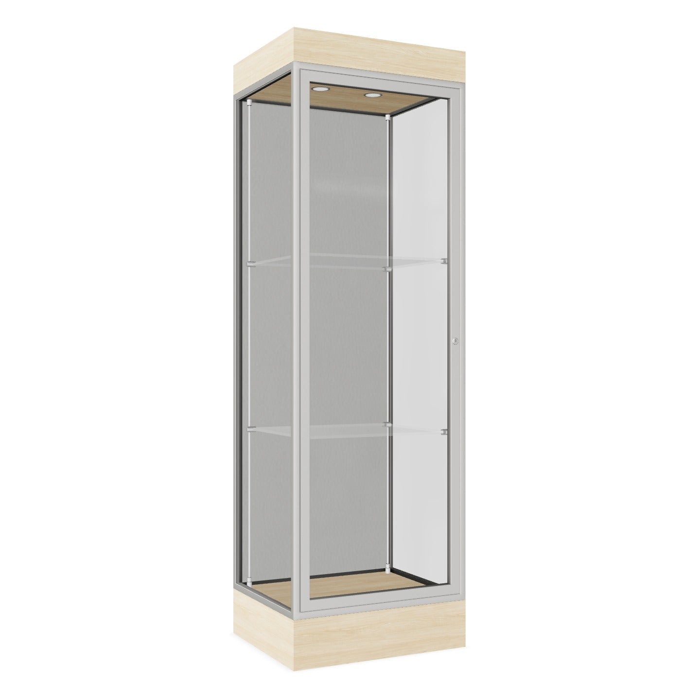 Ghent Edge Floor Display Case Lighted 6"H Laminate Base Finish, Aluminum Frame - 76"H x 24"W x 20"D (91LFXX)