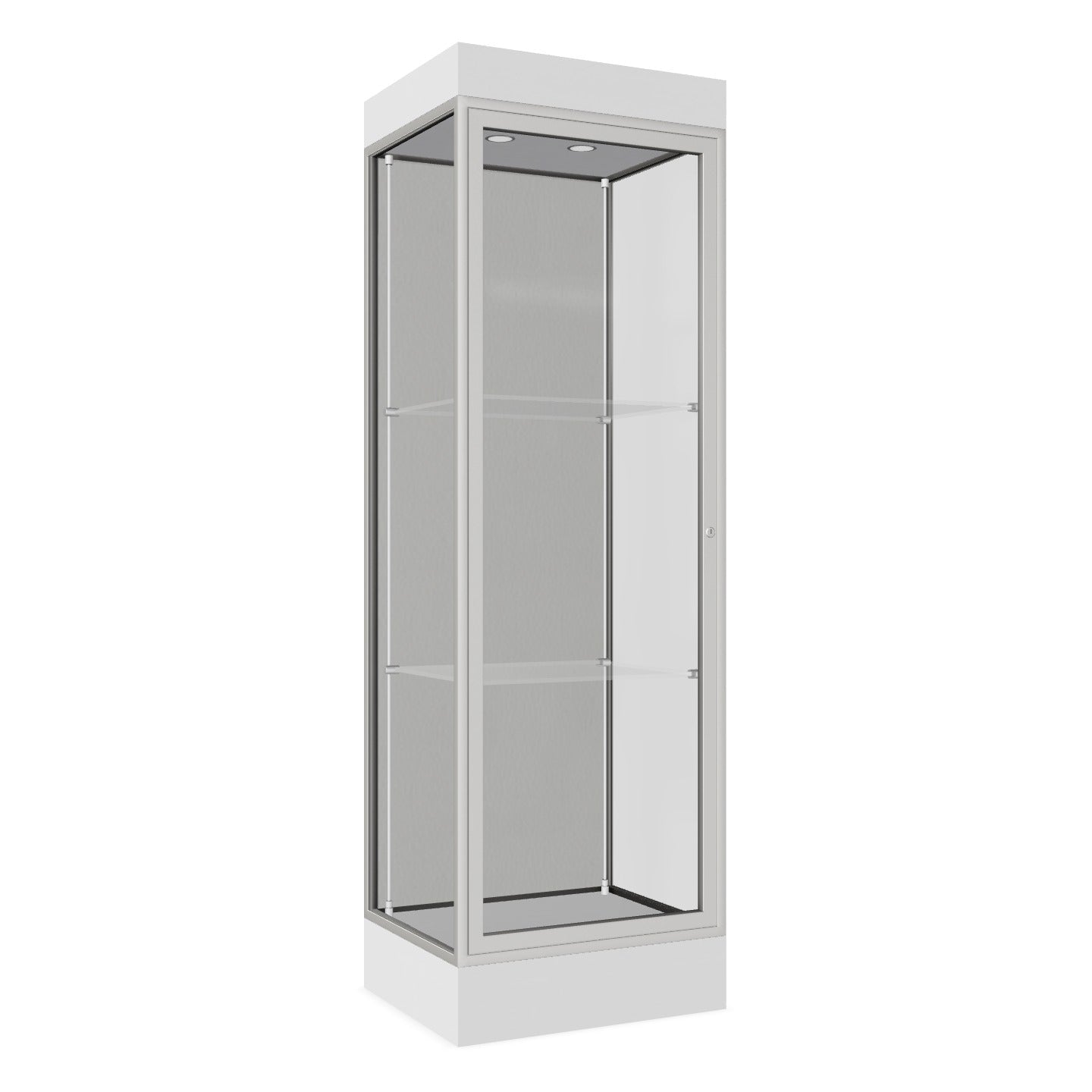 Ghent Edge Floor Display Case Lighted 6"H Laminate Base Finish, Aluminum Frame - 76"H x 24"W x 20"D (91LFXX)