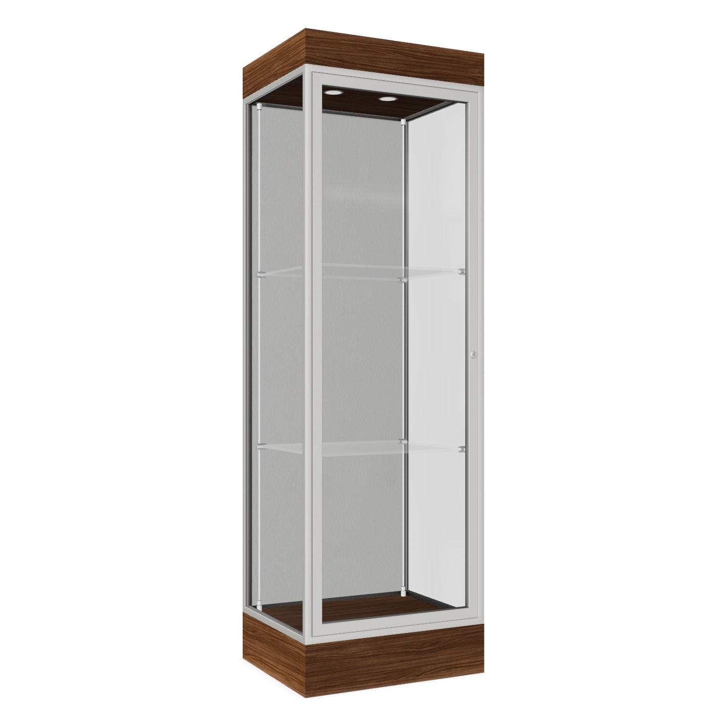 Ghent Edge Floor Display Case Lighted 6"H Laminate Base Finish, Aluminum Frame - 76"H x 24"W x 20"D (91LFXX)