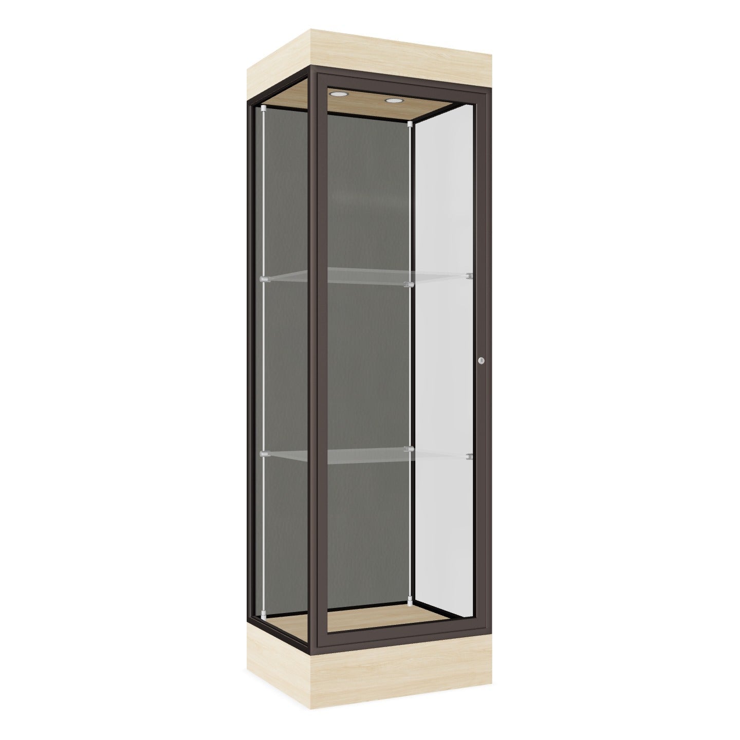Ghent Edge Floor Display Case Lighted 6"H Laminate Base Finish, Aluminum Frame - 76"H x 24"W x 20"D (91LFXX)